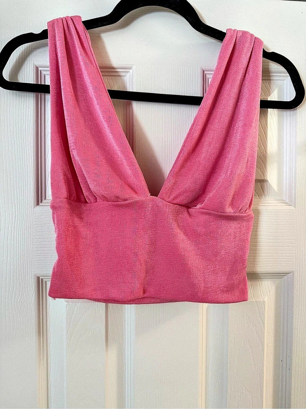 Lyaner Women's Deep V Neck Sleeveless Crop Tank Top Pink Small Like New